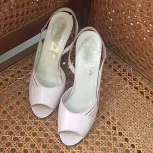 Light pink leather peep toe heels, vintage, pin up